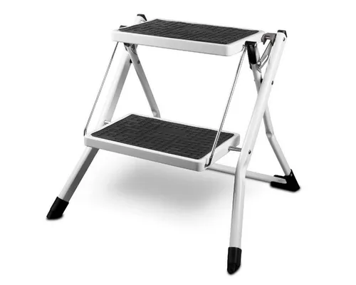 siwitec Mini Klapptritt - 2-stufig aus Stahl, weiß - Haushaltsleiter mit GS-Prüfung, ideal für sicheres Arbeiten in der Höhe. Kompakt und leicht mit gummierten Füßen, perfekt für Innen- und Außenbereich.