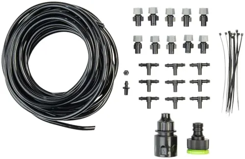 Royal Gardineer Garten Sprühnebel-Set: Wasser-Zerstäuber-Set mit 10-Meter-Schlauch und 10 Kunststoff-Düsen (Sprühnebel Gartenschlauch, Sonnenschirm Sprühnebel, Luftbefeuchter)