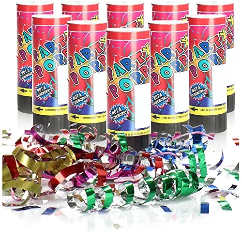 com-four® 10x Shooter Party Popper-Set 11cm, Konfetti-Kanone zum Drehen für Silvester, Partys, Geburtstage, Konfetti Bombe mit toller Effekthöhe (10 Stück - bunt 11cm)