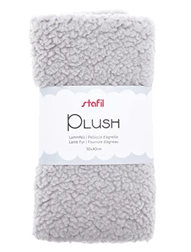 stafil Plüsch Stoff Lammfell Optik 30x40 cm Ganzjährig Handwäsche 40°C 100% Polyester Ideal für Nähprojekte und Dekoration Hellgrau