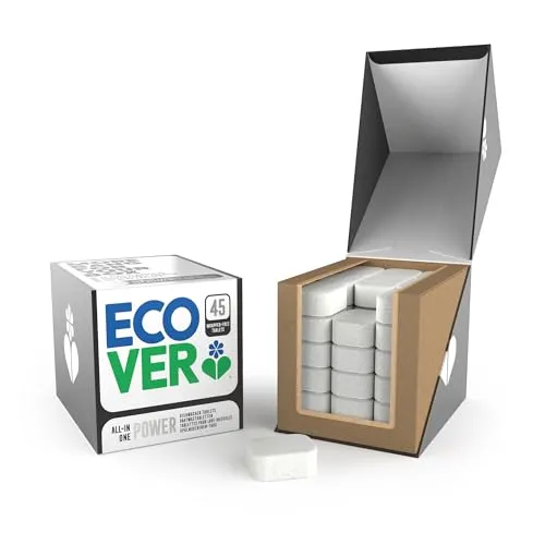 Ecover Spülmaschinentabs Power, mit Geschirrspülsalz und Klarspüler, kraftvolle Reinigung, Mandarinen- und Zitronengrasduft, 45 Tabs Packung