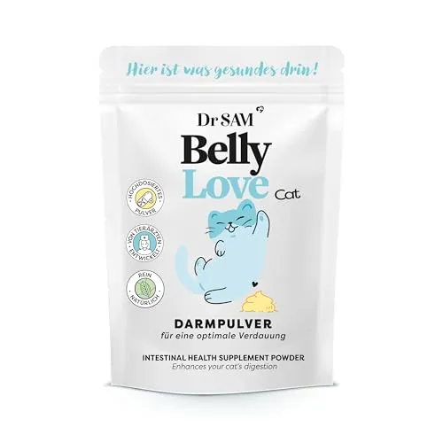 Dr. SAM Premium Darmpulver für Katzen - BellyLove - Hochdosiertes pflanzliches Darm- und Magenpulver für Katzen. Unterstützt die Verdauung und sorgt für Balance im Magen. Ideal für Katzen mit empfindlichem Magen. 100% natürliche Inhaltsstoffe, Made in Germany.
