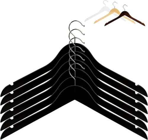 RSR Hangers Kleiderbügel Holz Schwarz ohne Steg 44,5 cm 360° Haken, (25-tlg)