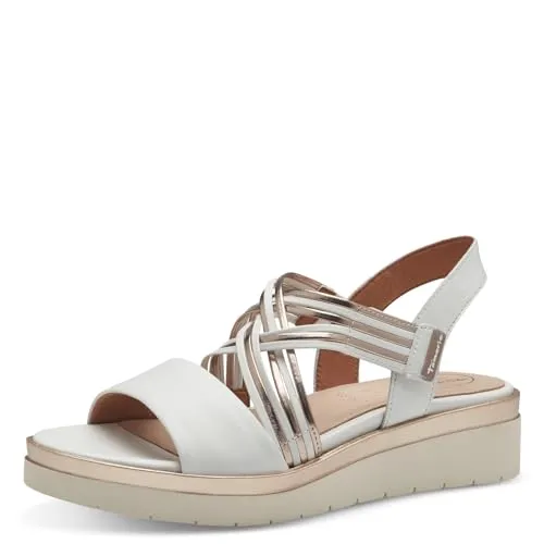 Tamaris COMFORT Damen Sandalen flach - Weiß/Rosegold, 41 EU - Wanderschuhe mit Hallux-Freundlichkeit und optimaler Passform, aus hochwertigem Leder für stilvollen Komfort im Alltag und besonderen Anlässen.