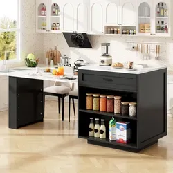 MODFU Bartisch Küchenschrank mit ausziehbarer Tischplatte - Schwarz - Multifunktionaler Bartisch mit ausziehbarer Tischplatte von 133 cm bis 202 cm. Ideal für Küche oder Wohnzimmer, bietet er praktischen Stauraum und passt sich flexibel an Ihre Bedürfnisse an.