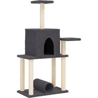 vidaXL Kratzbaum Dunkelgrau 122 cm - Katzenmöbel mit Kuschelhöhle, Tunnel und Liegeflächen - ideal zum Klettern, Kratzen und Entspannen. Robuste Sisalsäulen schützen deine Möbel.