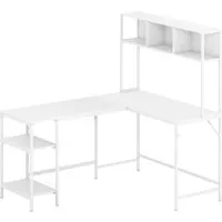 Costway L-förmiger Schreibtisch mit Bücherregal in Weiß - Optimieren Sie Ihren Arbeitsplatz mit diesem L-förmigen Schreibtisch! Großzügige Arbeitsfläche, integrierte Ablage und Kopfhörerhaken sorgen für Ordnung und Effizienz.