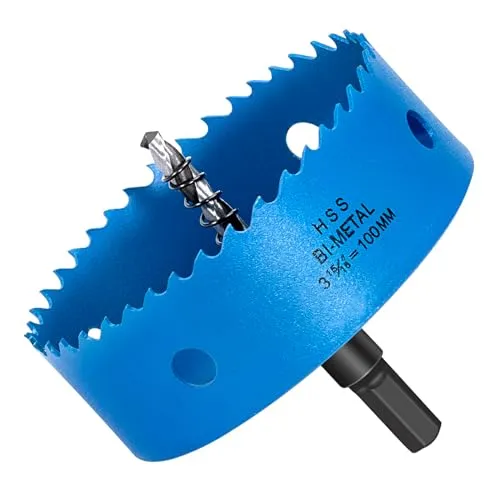 HYCHIKA Lochsäge 100mm, Lochmesser Lochbohrer aus HSS M42 Bi-Metall für Holz, Weich Metall und Kunststoff (Rigipsplatten und Trockenbau), mit Trennbar Bohrer und Inbusschlüssel