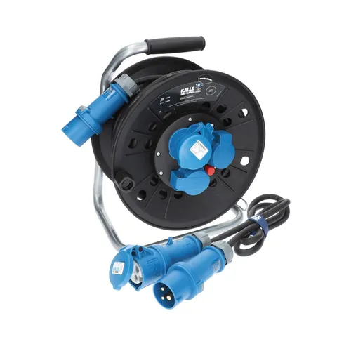 KALLE DAS KABEL Campingkabeltrommel 25m CEE H07RN-F 16A IP44 - Kabeltrommel für den Außeneinsatz mit 25m Gummikabel, robust und ölbeständig. Ideal für Camping und Baustellen, mit Thermoschutzschalter für zusätzliche Sicherheit.
