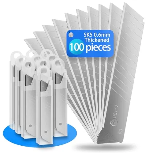 HAOJOYFUN 100 Stück Cuttermesser Klingen - SK5 Kohlenstoffstahl, 0.6mm Dicke, 100mm Länge - Ideal für Teppichmesser, DIY und mehr