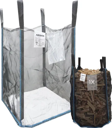 Arebos Premium Holzsack 100x100x160 cm - Aschesauger mit 1500 kg Tragfähigkeit, ideal für Bauschutt und Holz, reißfest und UV-beständig für lange Haltbarkeit.