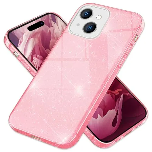 NALIA Glitzerhülle für iPhone 15 - Funkelnder Glitzer-Look & Grip - SHINEPOP (Silikon Case) - Marke aus Berlin, Farbe:Pink
