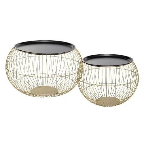 Well Home 2er Set glamouröse Beistelltische aus Metall - Beistelltische fürs Wohnzimmer mit glamourösem Design in Gold und Schwarz. Ideal für zeitgenössische Stile, perfekt zum Verleihen eines raffinierten Touchs.