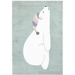 carpet city Kinderteppich Bär mit Schlafmütze - Mint-Grün - 160x230 cm - Teppiche fürs Kinderzimmer mit fantasievollem Tier-Motiv, ideal zum Spielen und Kuscheln. Weicher Kurzflor, schadstoffgeprüft und pflegeleicht für ein gemütliches Ambiente.