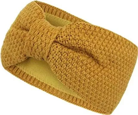 Gefüttertes Stirnband Haarband Ohrenwärmer für Damen und Mädchen, Strickmuster mit Schleife und weichem Fleece Innenfutter, SB1019X