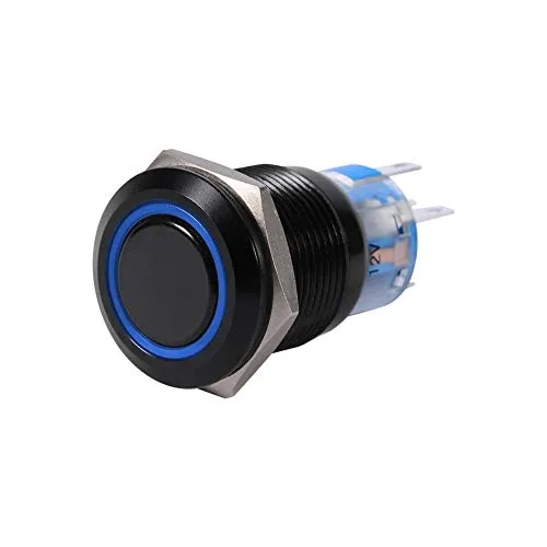 Auto LED Knopfschalter, Wasserdichter, Selbstsichernder Druckknopf, 19mm 12V-24V, Flachschalter, Blau, für Auto-Inneneinrichtung