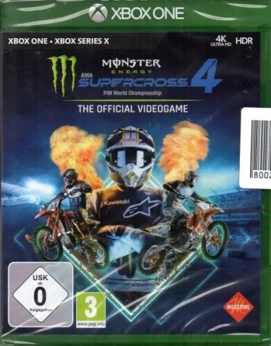 Monster Energy Supercross – The Official Videogame 4 für Xbox One - Rennspiel mit über 100 offiziellen Fahrern, neuem Karrieremodus und spannenden Strecken. Erlebe die Supercross-Saison 2020 in atemberaubender Grafik und mit Multiplayer-Modus für bis zu 12 Spieler!