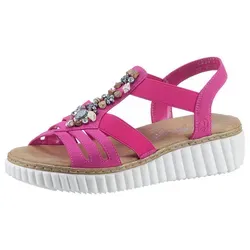 Rieker Plateausandale fuchsia - Wanderschuhe für den Sommer, modisch mit gepolsterter Innensohle und Plateauabsatz für perfekten Komfort beim Gehen.