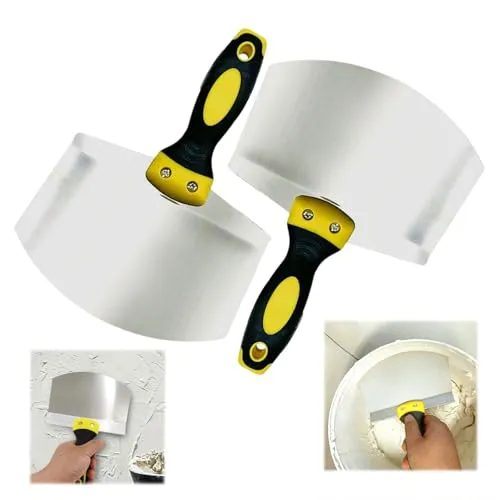 HJYDGJ 2 Stück Edelstahl Malerspachtel Set Gipser Spachtel mit Kunststoffgriff 6.9 inch breiter Schaber Werkzeug Arc shaped Putty Knife Spackler Tool zum Füllen, Trockenbau, Putz, DIY-Projekte usw