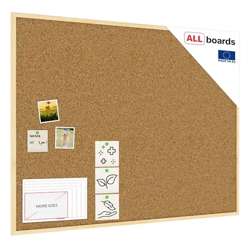 Allboards Pinnwand mit Naturholzrahmen 120x90cm - Präsentationstafel aus hochwertigem Natur-Kork, selbstheilende Löcher für langfristige Nutzung, ideal für Büro und Zuhause.