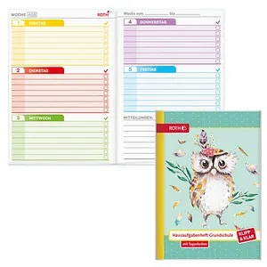 ROTH Hausaufgabenheft Eule Lieselotte Klipp & Klar liniert DIN A5 ohne Rand, 96 Blatt, 1 St.