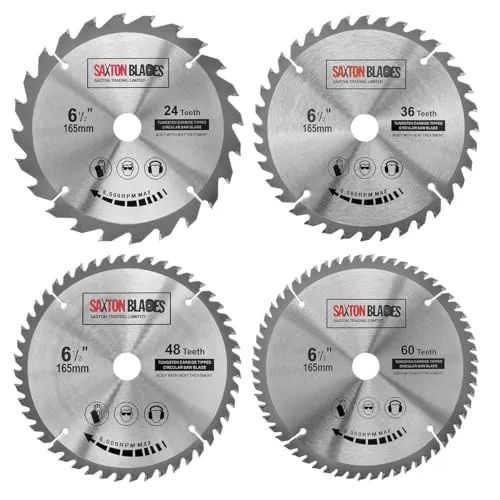 TCT165MXDSK Saxton TCT Kreissägeblätter 165 mm x 20 mm (16 mm Ring) Pack D, kompatibel mit Bosch Makita Dewalt usw
