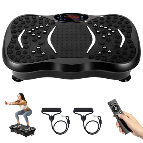 EVOLAND Vibrationsplatten, Vibration Fitness Übungsgerät für den Heimgebrauch mit Bluetooth Lautsprecher, 5 Programmmodi, 2 Widerstandsbänder, Vibration Fitness Trainer, 150 kg Max Load (B)
