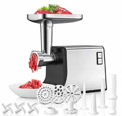 3000W Elektrischer Fleischwolf, inklusive 3 Schneidscheiben, 3 Klingen und 3 Wurstfüllrohren, Multi Functional Meat Grinder, Food Grinder for Home Use