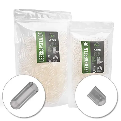 Stück getrennte Kapselhälften | Größe 00 | HPMC Kapseln Caps | Leerkapseln mit gr. Füllmenge | transparent vegan vegetarisch | kein vorheriges Öffnen nötig | halal kosher supplements (2000) 2000