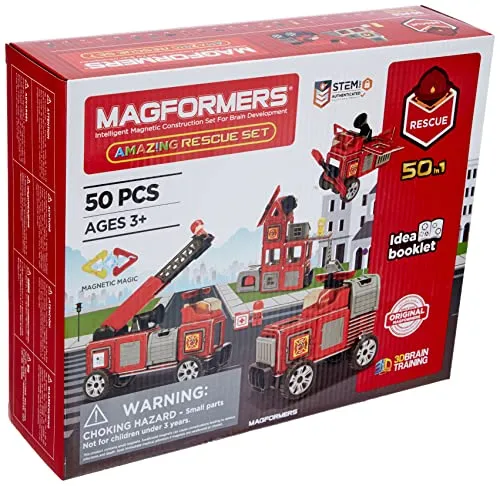 MAGFORMERS Amazing Rescue Set 50T - Bauspielzeugset für kreatives Spielen, fördert die Motorik und Fantasie von Kindern ab 36 Monaten mit bunten Magnetbausteinen.