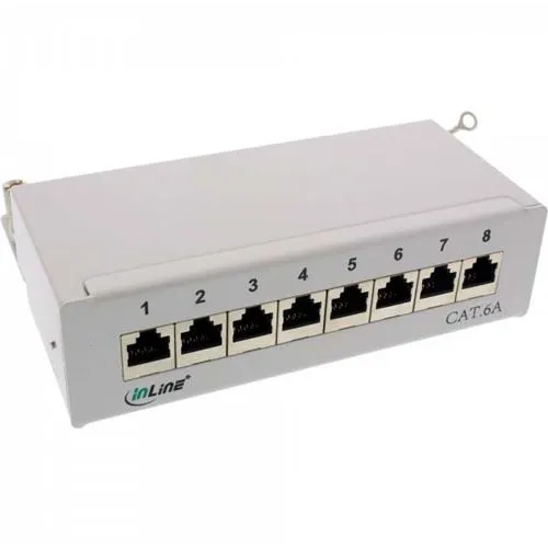 InLine Patchfeld Cat.6A, 8-fach, Tisch/Wand-Montage - Patchpanel & Modulträger für bis zu 8 Verlegekabel, ideal für flexible Montage und optimale Netzwerkverbindungen in Büro und Home Office.