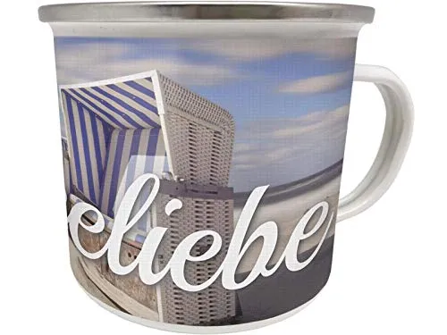 Blechwaren Fabrik Braunschweig GmbH Emaille Becher 0,5 L - NORDSEELIEBE - EB23 Tasse NORDSEE Urlaub Strand Meer