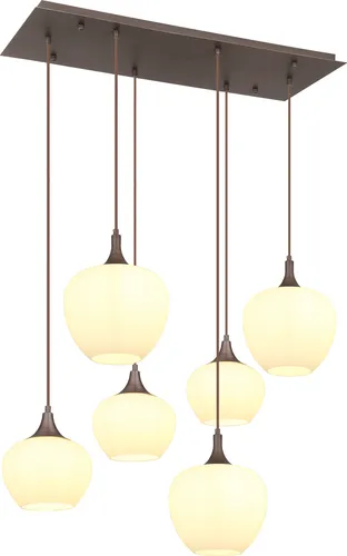 Globo Lighting Hängeleuchte Metall kaffeefarben, 6x E27 - Stilvolle Pendelleuchte aus Metall in kaffeefarben mit 6 E27 Fassungen. Ideal für Esstisch oder Wohnzimmer – bringt elegantes Lichtspiel mit opalen Gläsern. Maße: 86x42x120 cm.