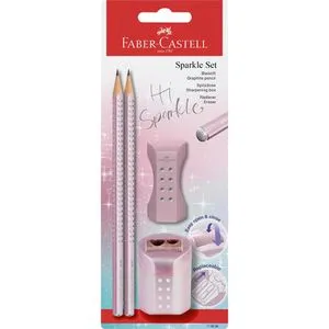 Faber-Castell Bleistift Sparkle rose metallic, Härte B, Glitzer-Design, inkl. Radierer und Spitzer