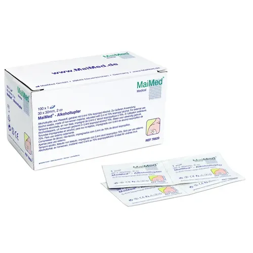 Alkoholtupfer MaiMed 30 x 30 mm, weiß, 100 Stück/Box Alkoholtupfer aus Vliesstoff 76620