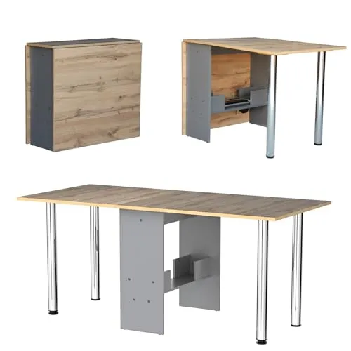 Rodnik Esstisch, ausklappbar, kompakt, Eiche / grau - Kompakter Esstisch für kleine Räume, ausklappbar und in elegantem Eiche/Grau-Design für modernes Wohnen.