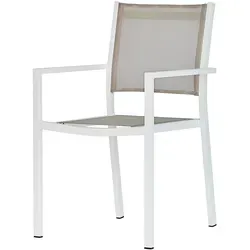 Stapelsessel Aria - Aluminium und Textilene in Weiß/Taupe - Gartenstühle mit zeitlosem Design, bequem und leicht stapelbar. Ideal für Garten, Balkon oder Terrasse, aus robustem Aluminium und hochwertigem Textilene.
