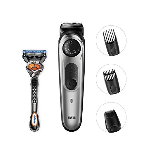 Braun BT5060 Beard Trimmer and Hair Clipper, Detail Trimmer Attachment, Sharp Blades, Free Gillette Fusion5 ProGlide Razor with Flexball Technology, Black/Silver