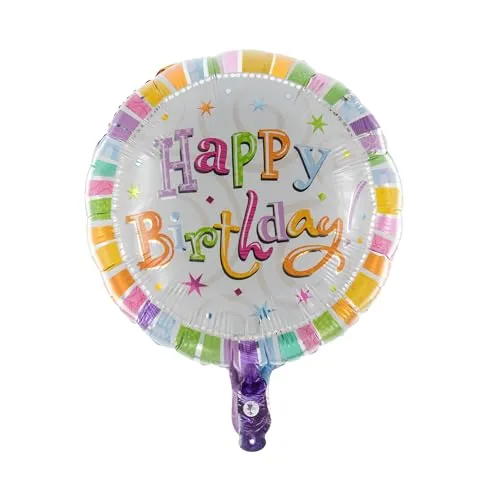 Party Factory Folienballon - Happy Birthday - bunte Sterne, Ø 45 cm, Konfetti Ballon, Geburtstag, Heliumballon