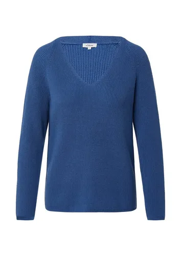 Damen Strickpullover S.OLIVER - Dusty Indigo - Casual Damen Pullover mit V-Ausschnitt, taillenbedeckend und aus atmungsaktivem Strickmaterial für optimalen Tragekomfort.
