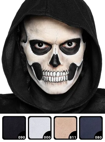 Maskworld Theaterschminke Make-up Set Totenkopf - Professionelle Wasserschminke für beeindruckende Halloween-Looks, inkl. ausführlicher Anleitungen und Anwendungstipps. Ideal für kreative Kostüme!