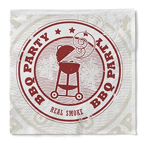 Sovie HORECA Serviette BBQ in Braun aus Tissue, 33 x 33 cm, 3-lagig, 1/4 Falz, 100 Stück – Papierservietten mit BBQ-Motiv – Ideal für Grillparty, Sommerfest, Gastronomie