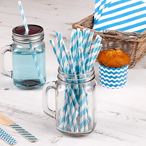 Premium Weddings Papierstrohhalme hellblau gestreift 25 Stück - Papier-Trinkhalme Strohhalme Papier Trinkhalme Papier Papierhalme Streifen hellblau