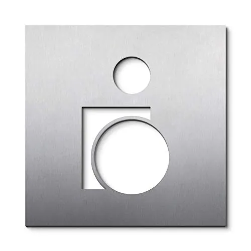 WC Türschild Rollstuhlfahrer mit Design-Award, 12 x 12 cm, Edelstahl matt, selbstklebend, einfache Montage, Behinderten Toilette Symbol, mobilitätseingeschränkt Schild - PHOS Design