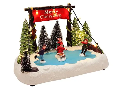 Spetebo LED Weihnachts Dorf - Winterlandschaft Eisbahn - Weihnachtlicher Zierschmuck mit 9 warm weißen LEDs, ideal für stimmungsvolle Innenraumdekoration und festliche Atmosphäre.