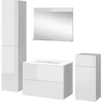 Vicco Badmöbel-Set Izan Weiß Hochglanz - Badmöbel-Set mit modernem Design, inklusive Waschtischunterschrank, Waschbecken und Badspiegel - ideal für eine stilvolle Badezimmergestaltung.