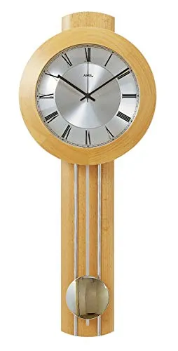 AMS Funk-Pendelwanduhr F5132/18 - Wunderschöne Quarzuhr im Holzgehäuse aus Buche, ideal für Esszimmer und Wohnzimmer. Made in Germany, vereint sie elegantes Design mit präziser Zeitmessung.