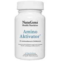 NatuGena AminoAktivator – 180 vegane Kapseln mit 19 Aminosäuren - Hochwertiges Nahrungsergänzungsmittel mit 19 Aminosäuren und Co-Faktoren Vitamin B6, B9 & B12 für optimalen Energiestoffwechsel, glutenfrei und ohne künstliche Zusatzstoffe.