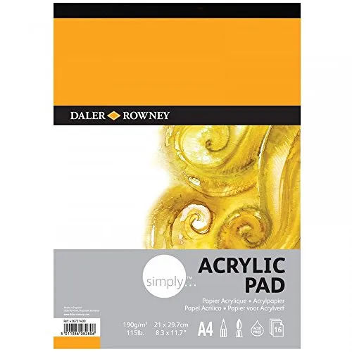 Daler-Rowney Simply Linen Texture 190 g/m² A4 Acrylpapierblock - 16 weiße Blätter, säurefreies Leinenstrukturpapier für professionelle Künstler und Studenten
