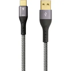 ProfiPatch USB A auf USB C Kabel 60W QC 3A 1m grau Goldkontakt Textil USB Datenkabel, Schnellladekabel für Notebooks, Laptops und Handys - Grau